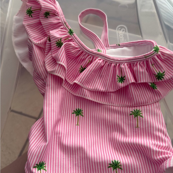 Pink One-Shoulder Kids Swim One Piece - Picture 6 of 10